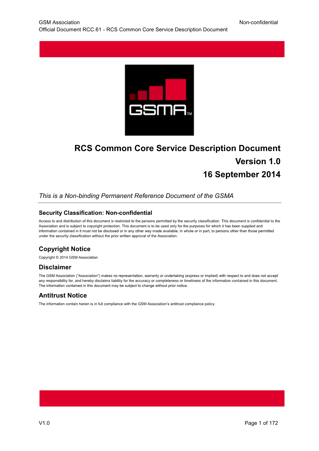 RCS Common Core Service Description Document Version 1.0 16 September 2014