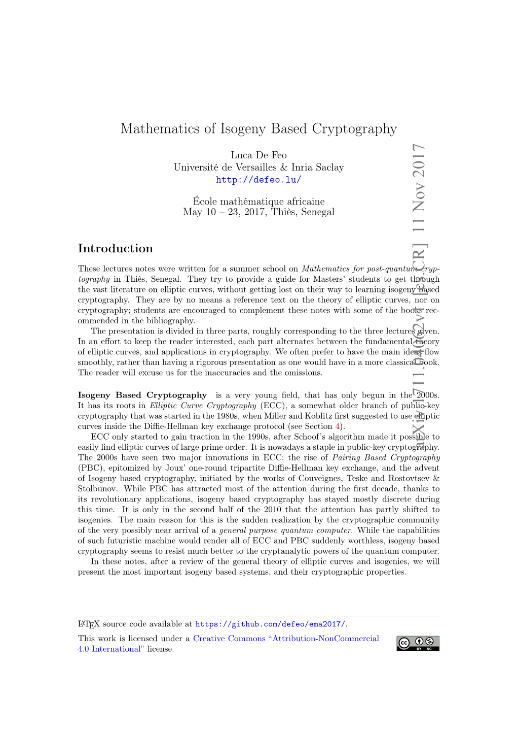 Mathematics of Isogeny Based Cryptography