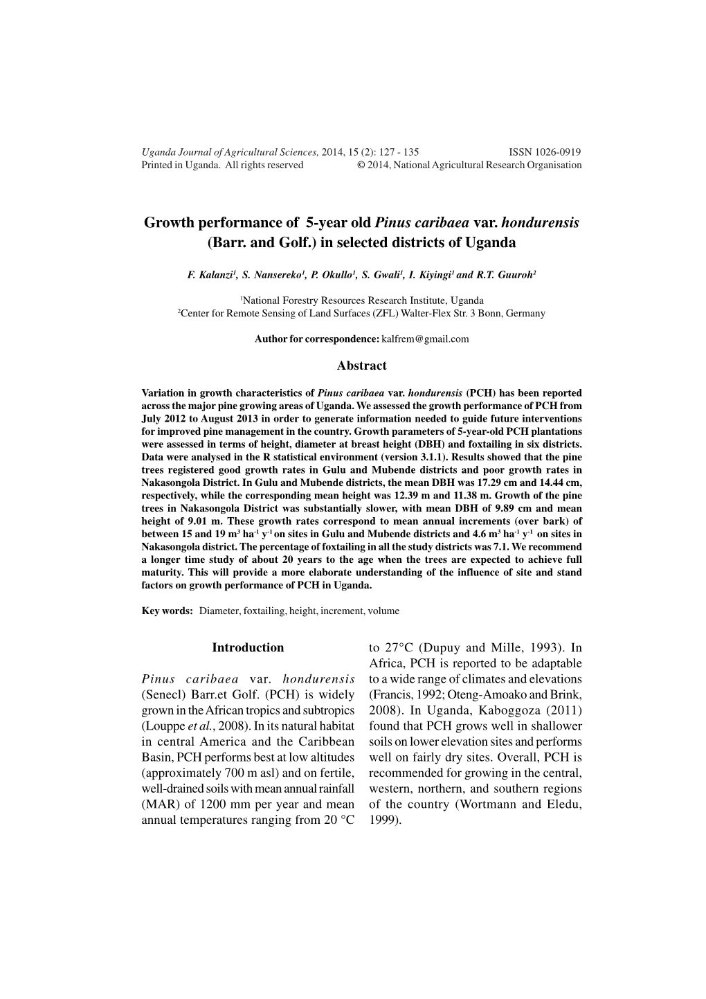 Growth Performance of 5-Year Old Pinus Caribaea Var