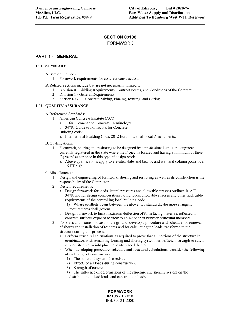 Section 03108 Formwork Part 1