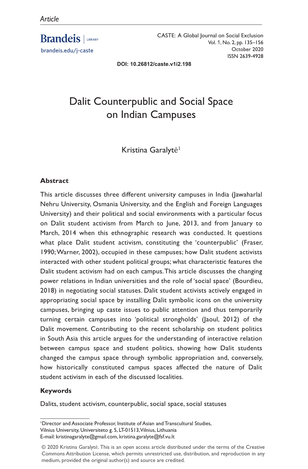 Dalit Counterpublic and Social Space on Indian Campuses