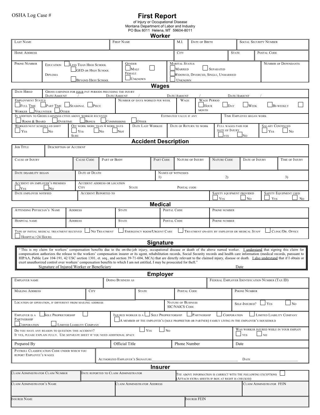 First Report of Injury Or Occupational Disease s1