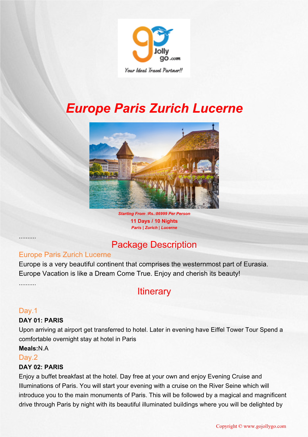 Europe Paris Zurich Lucerne