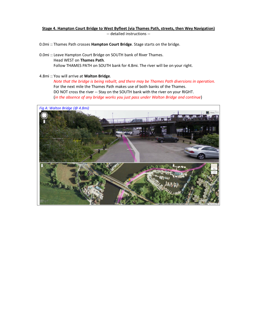 Stage 4. Hampton Court Bridge to West Byfleet (Via Thames Path, Streets, Then Wey Navigation) -- Detailed Instructions