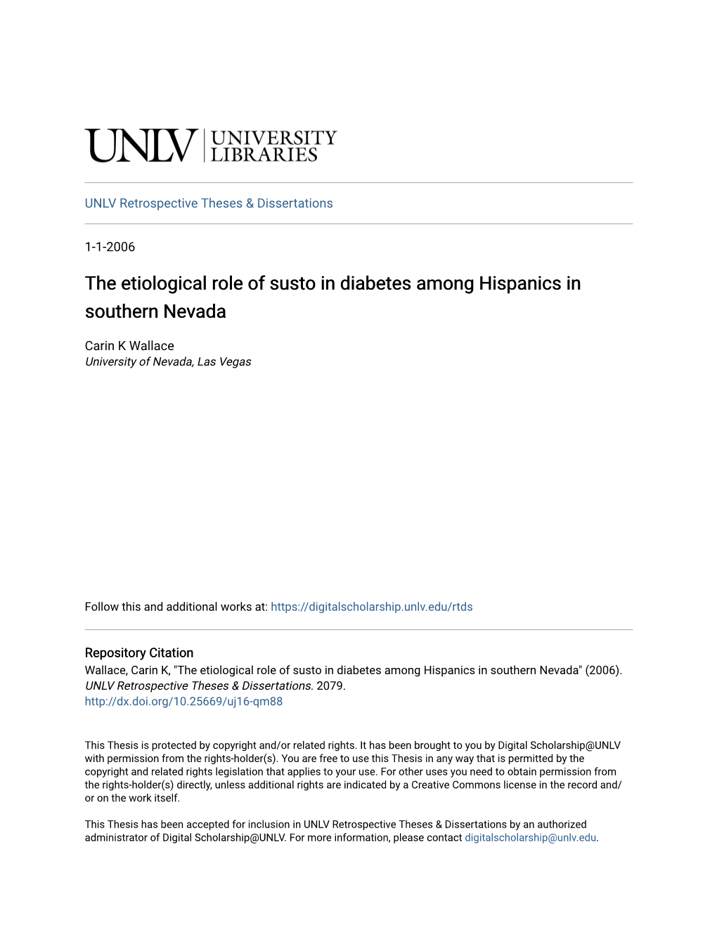The Etiological Role of Susto in Diabetes Among Hispanics in Southern Nevada