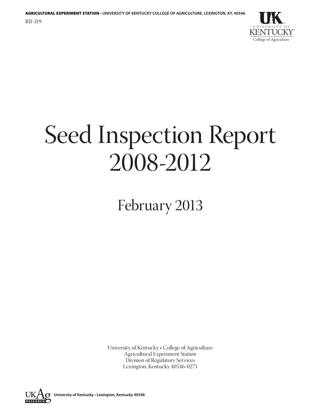 RB-319: Seed Inspection Report 2008-2012