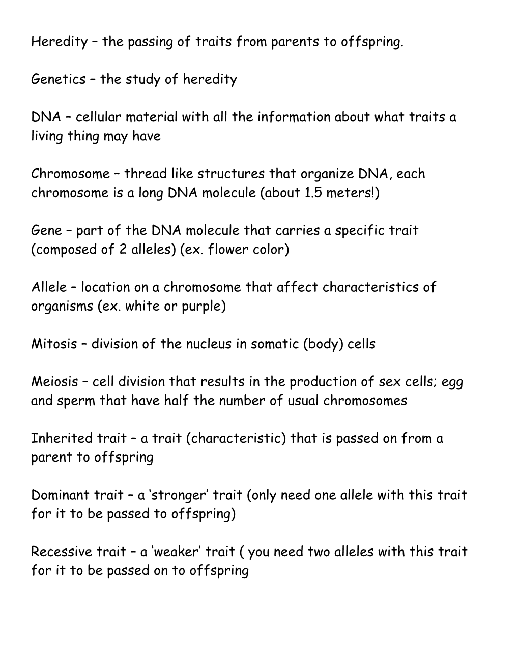 Heredity the Passing of Traits from Parents to Offspring