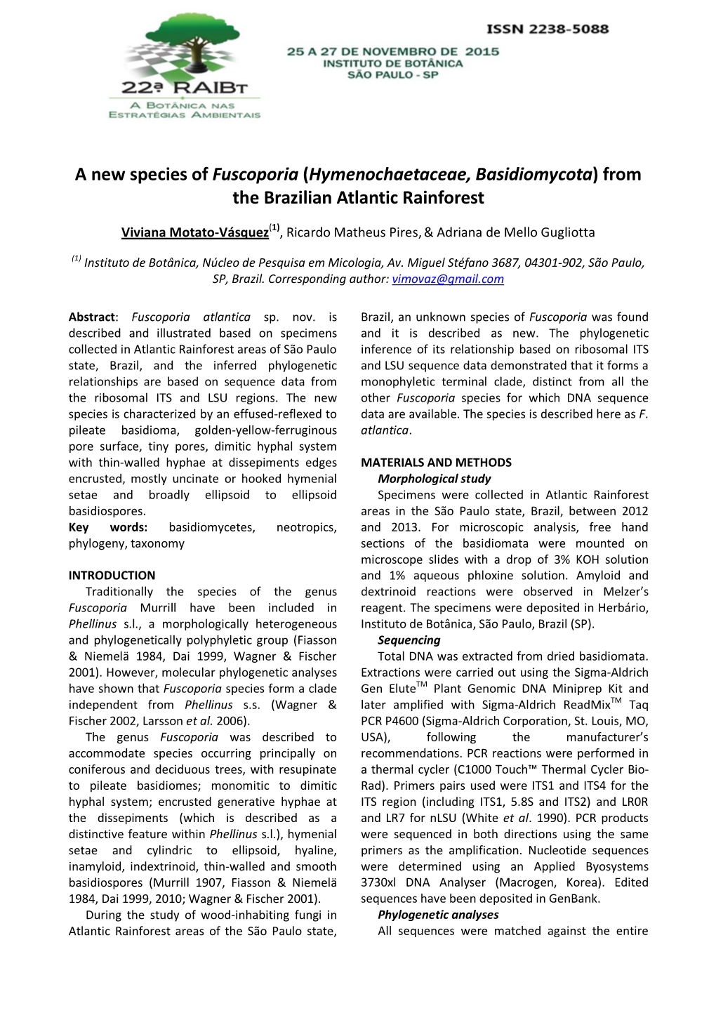 A New Species of Fuscoporia (Hymenochaetaceae, Basidiomycota) from the Brazilian Atlantic Rainforest