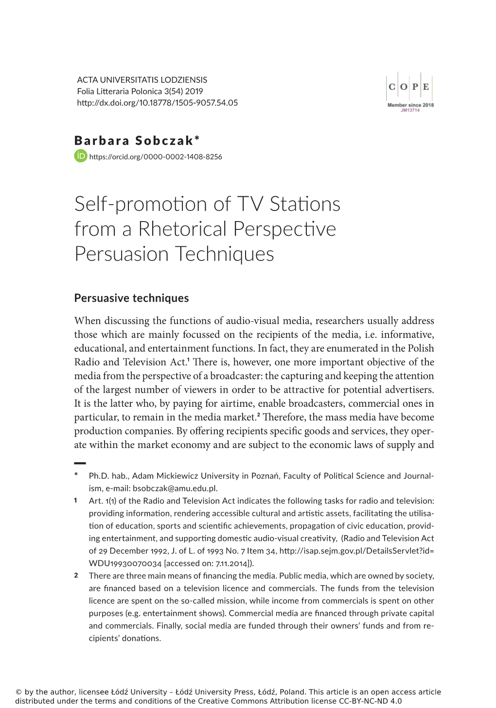 Self-Promotion of TV Stations from a Rhetorical Perspective Persuasion Techniques