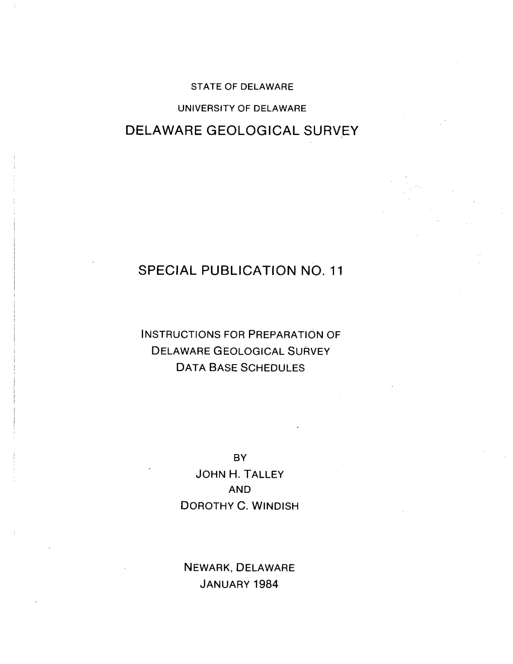 Delaware Geological Survey Special Publication No. 11