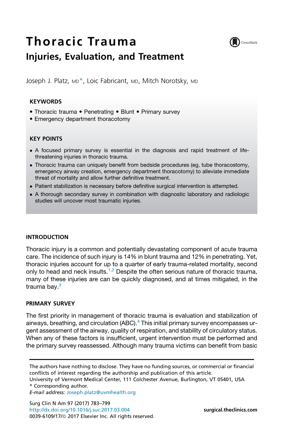 Thoracic Trauma Injuries, Evaluation, and Treatment