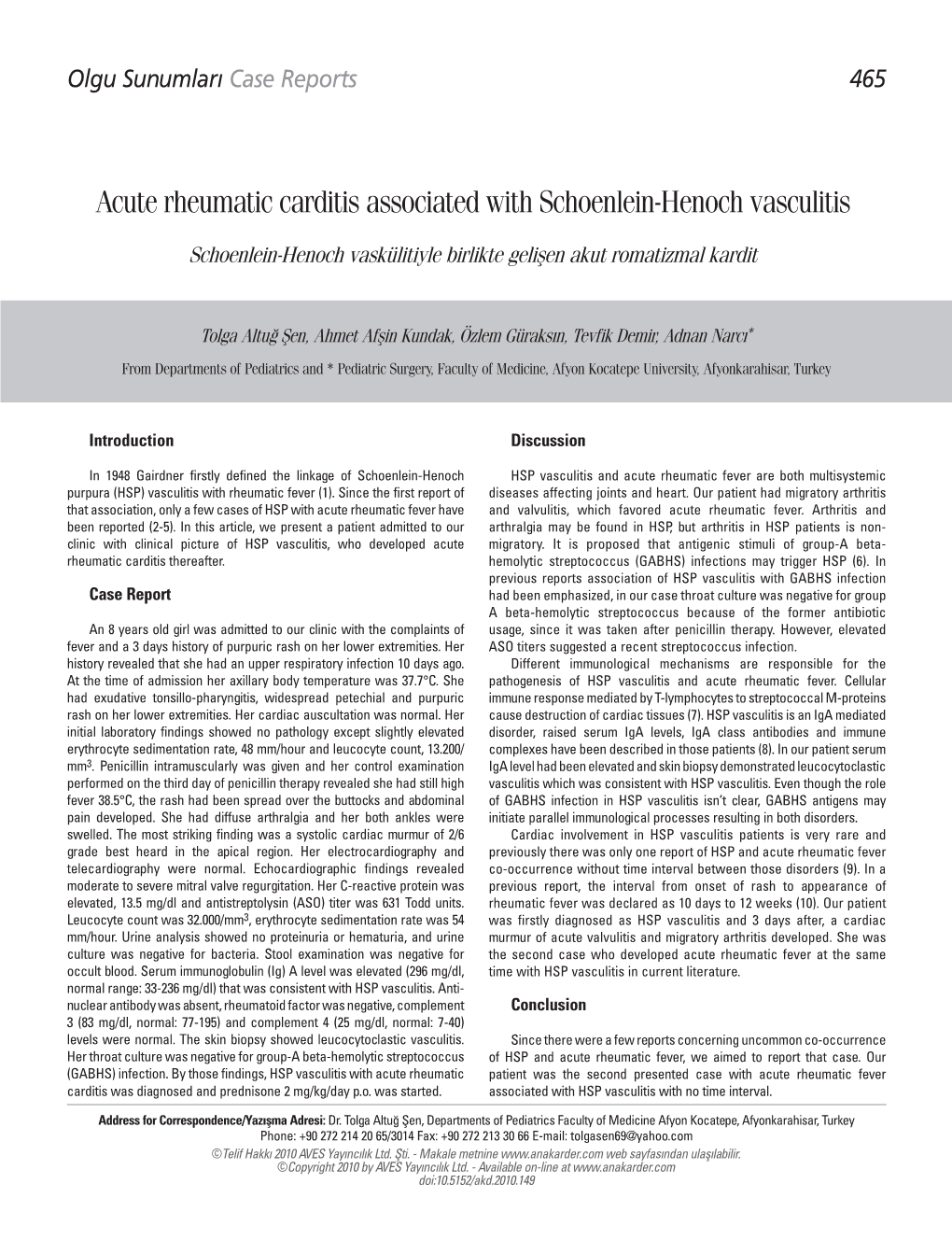 Acute Rheumatic Carditis Associated with Schoenlein-Henoch Vasculitis