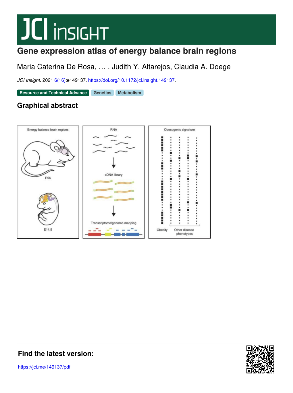 Gene Expression Atlas of Energy Balance Brain Regions