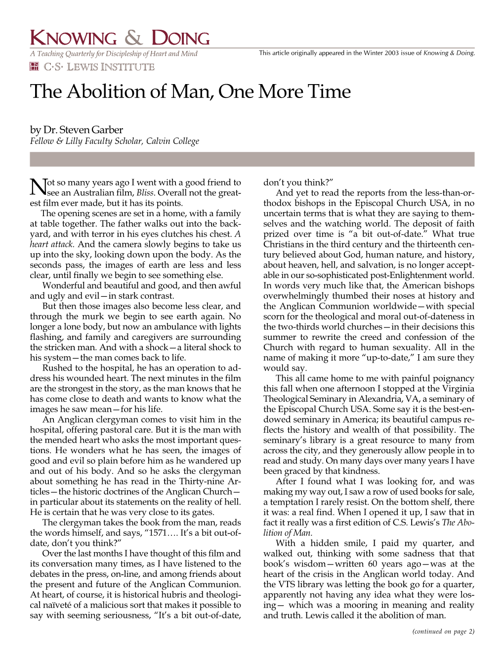 The Abolition of Man, One More Time by Dr