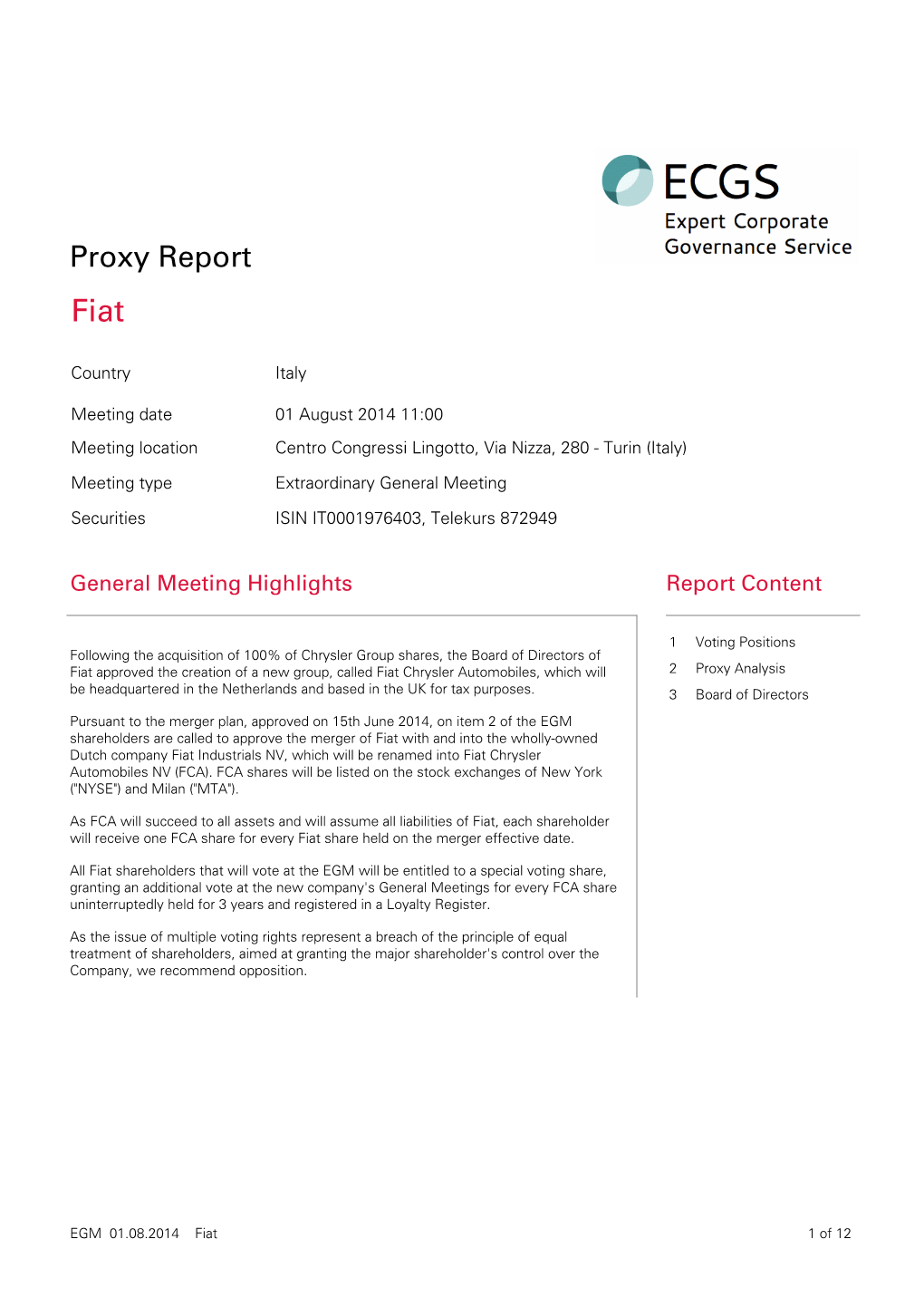Proxy Report Fiat