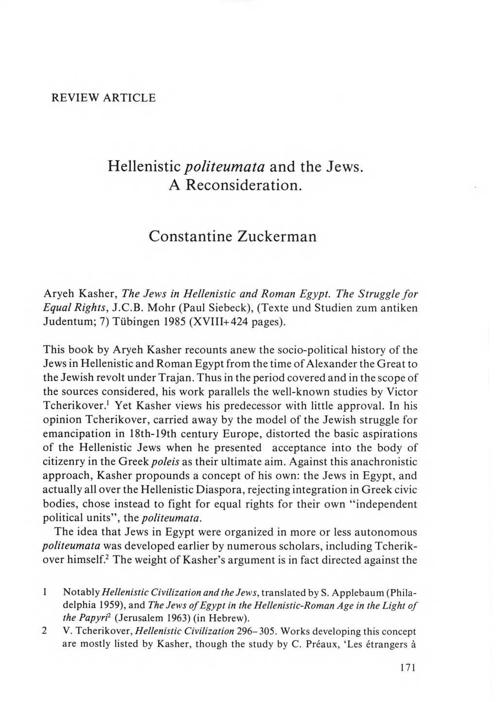 Hellenistic Politeumata and the Jews. a Reconsideration. Constantine