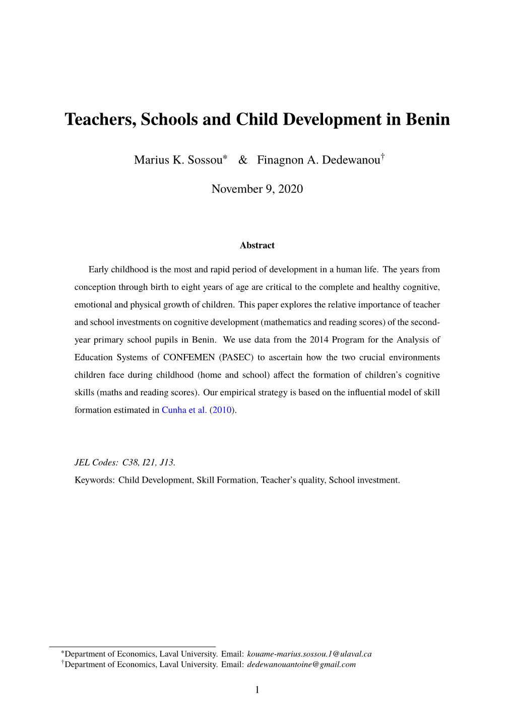 Teachers, Schools and Child Development in Benin