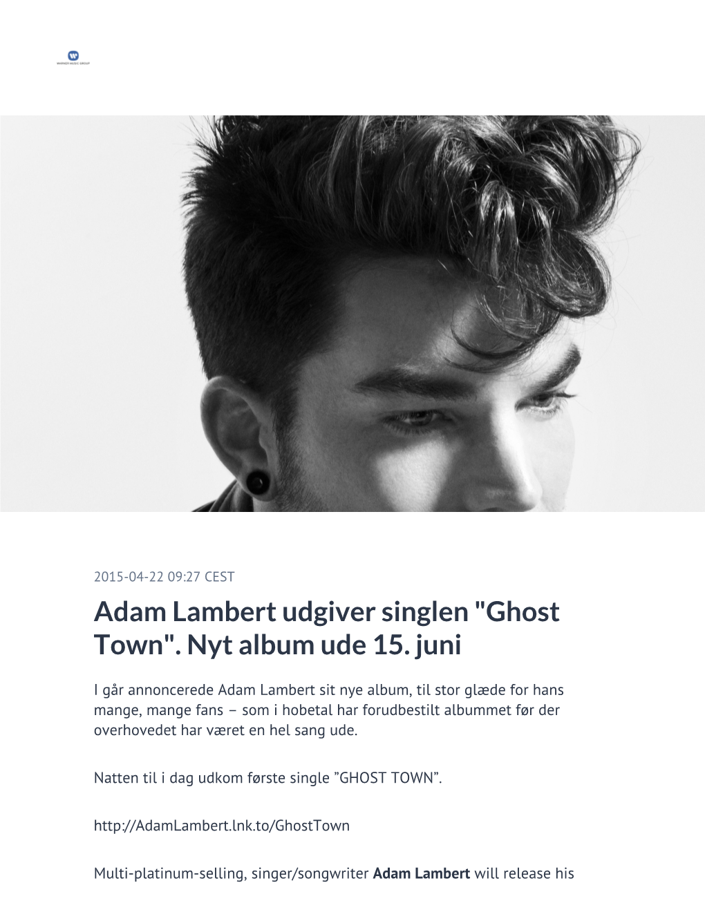 Adam Lambert Udgiver Singlen 