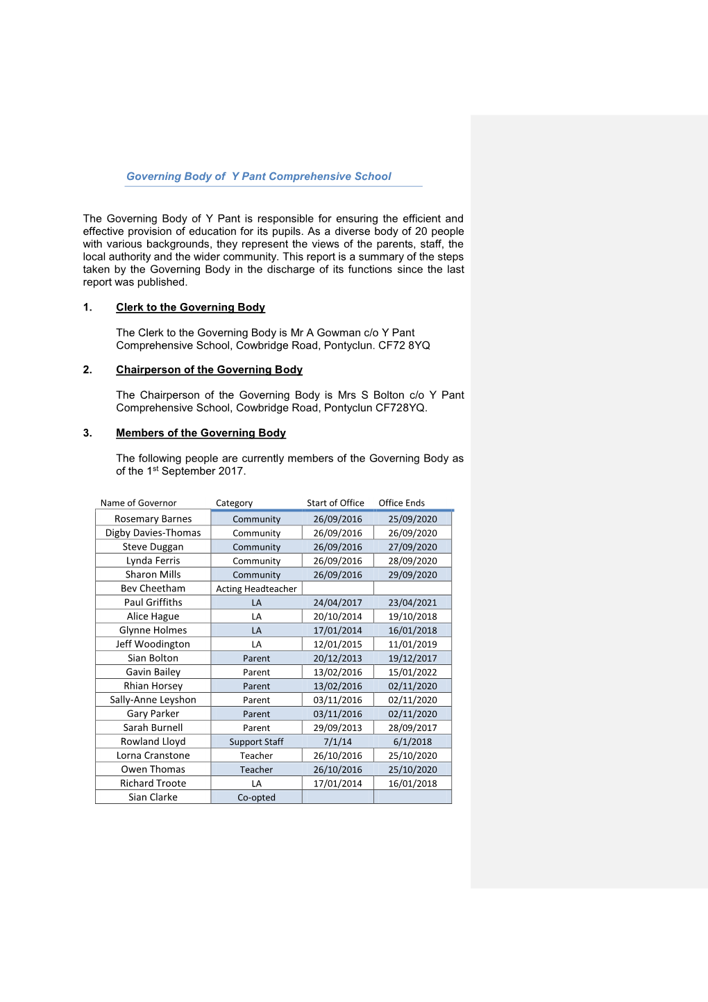 Governing Body of Y Pant Comprehensive School The