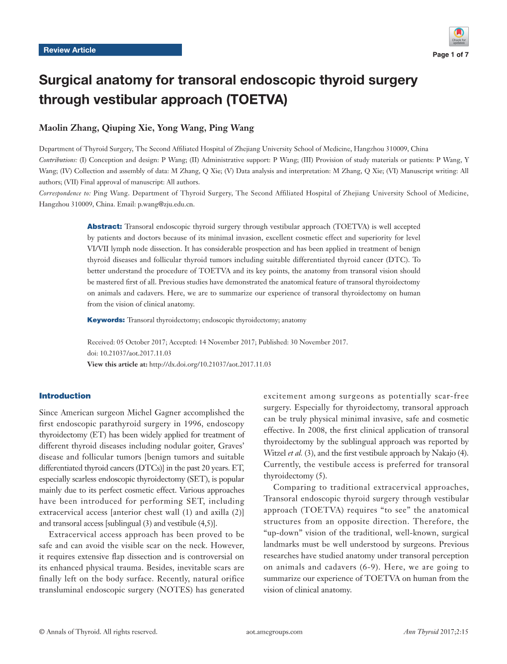 Surgical Anatomy for Transoral Endoscopic Thyroid Surgery Through Vestibular Approach (TOETVA)