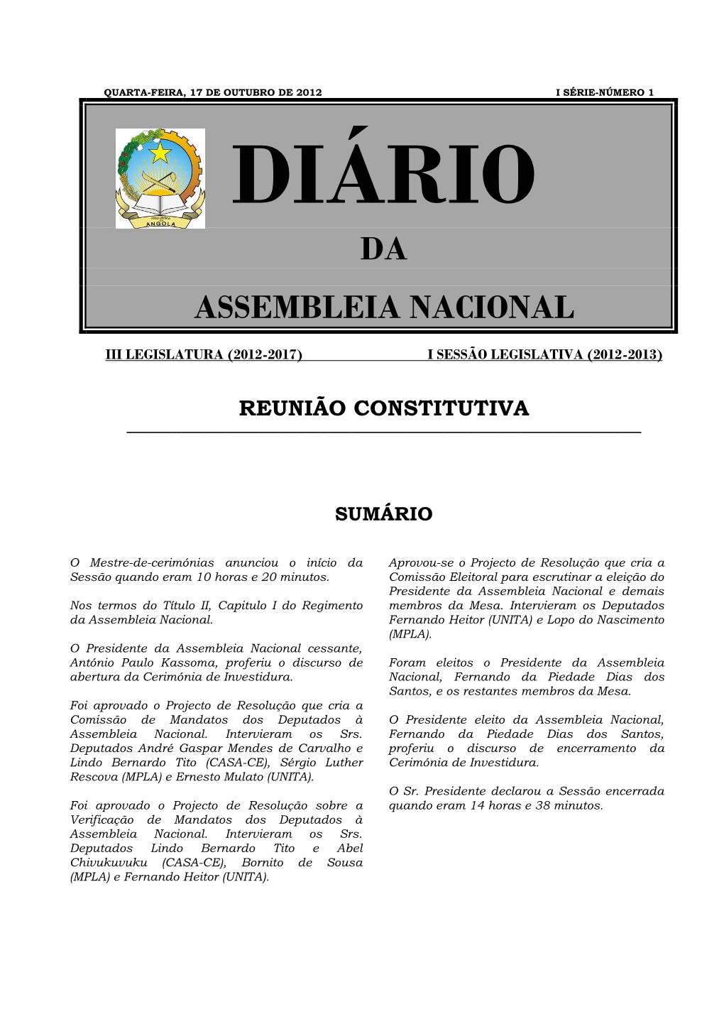 Diário Da Assembleia Nacional