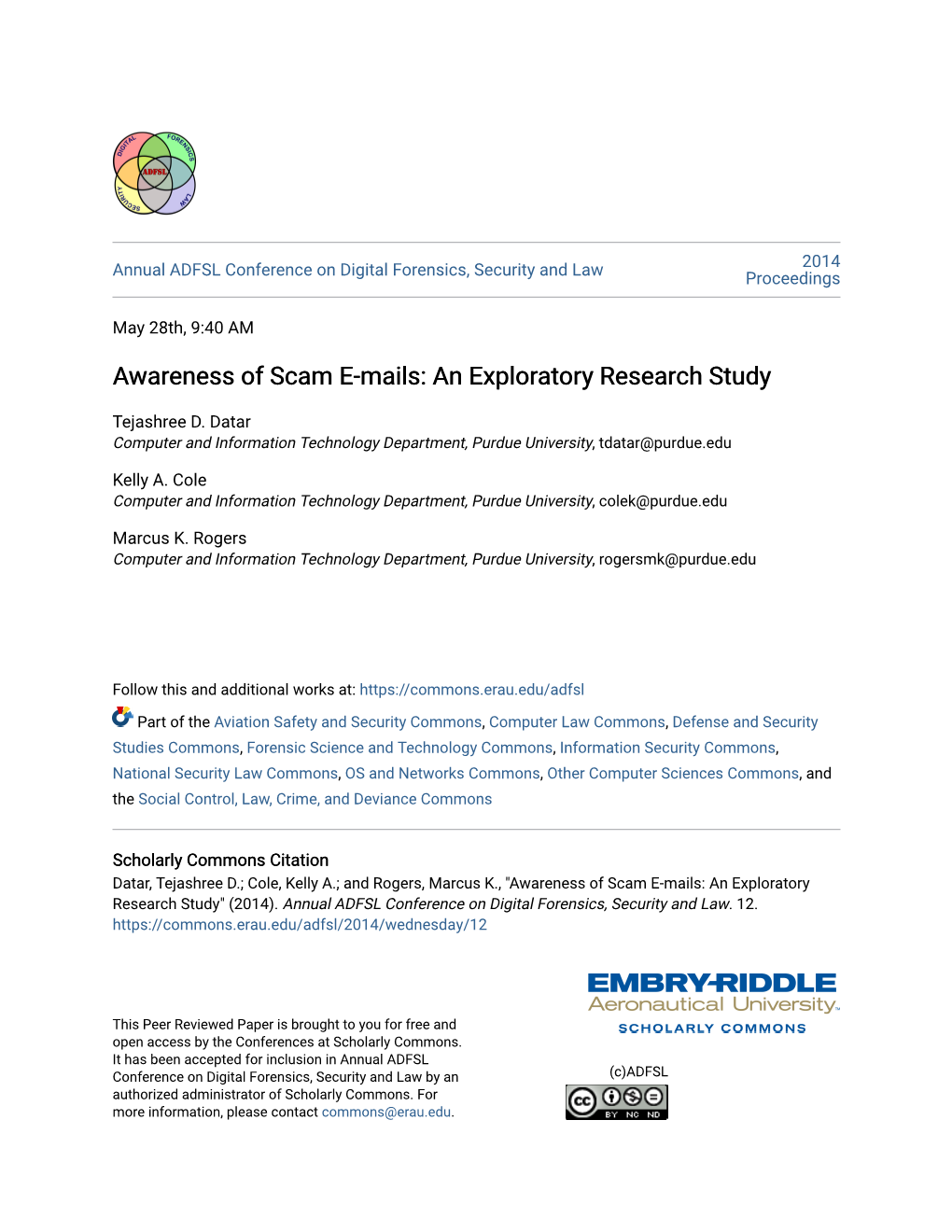 Awareness of Scam E-Mails: an Exploratory Research Study