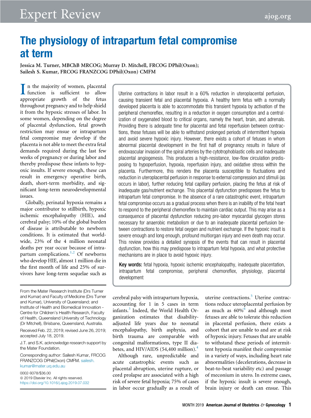 The Physiology of Intrapartum Fetal Compromise at Term Jessica M