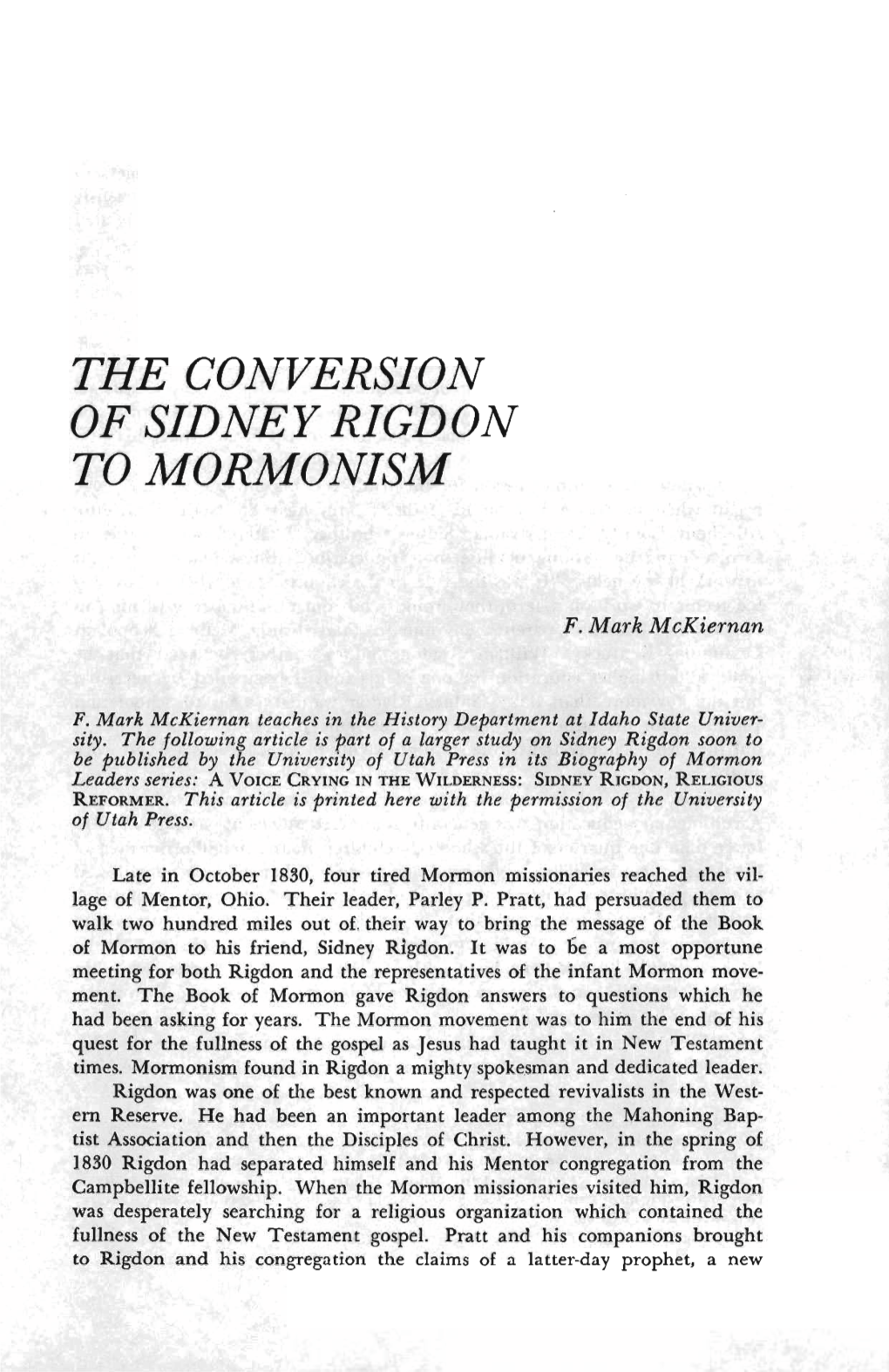 The Conversion of Sidney Rigdon to Mormonism