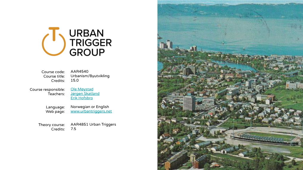 Web Page: Theory Course: Credits: AAR4540 Urbanism/B