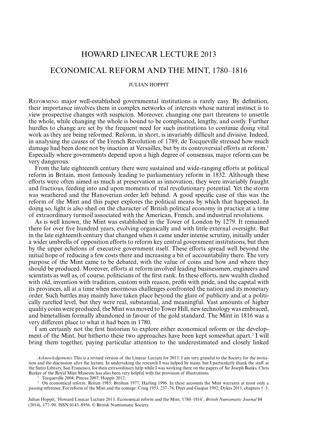 Howard Linecar Lecture 2013 Economical Reform and The
