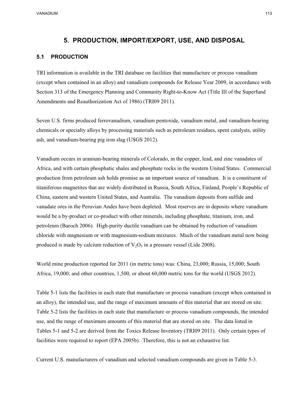 Toxicological Profile for Vanadium