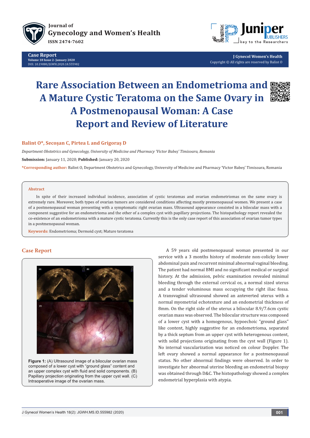 Rare Association Between an Endometrioma and a Mature Cystic Teratoma on the Same Ovary in a Postmenopausal Woman: a Case Report and Review of Literature