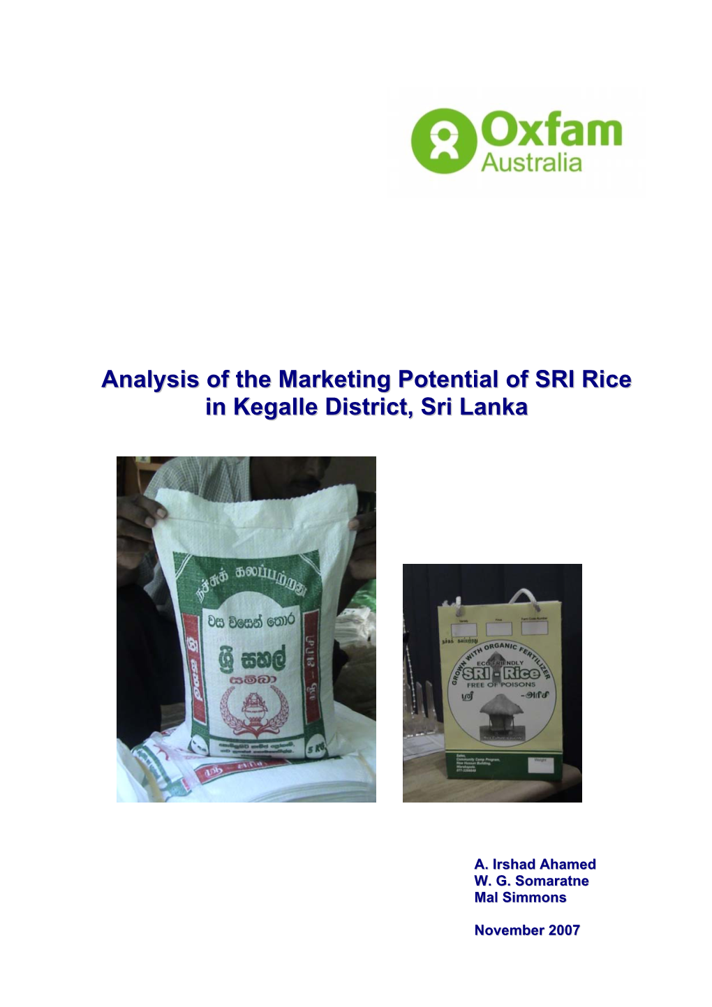 Analysis of the Marketing Potential of SRI Rice in Kegalle District, Sri Lanka