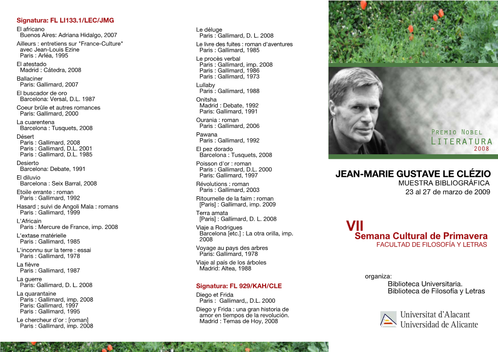 JEAN-MARIE GUSTAVE LE CLÉZIO Semana Cultural De Primavera