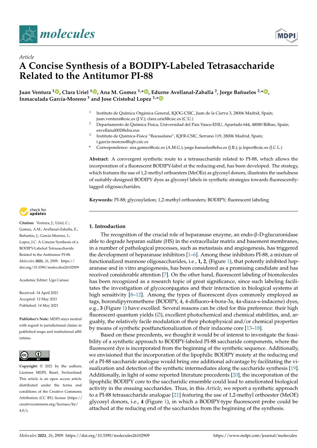 A Concise Synthesis of a BODIPY-Labeled Tetrasaccharide Related to the Antitumor PI-88