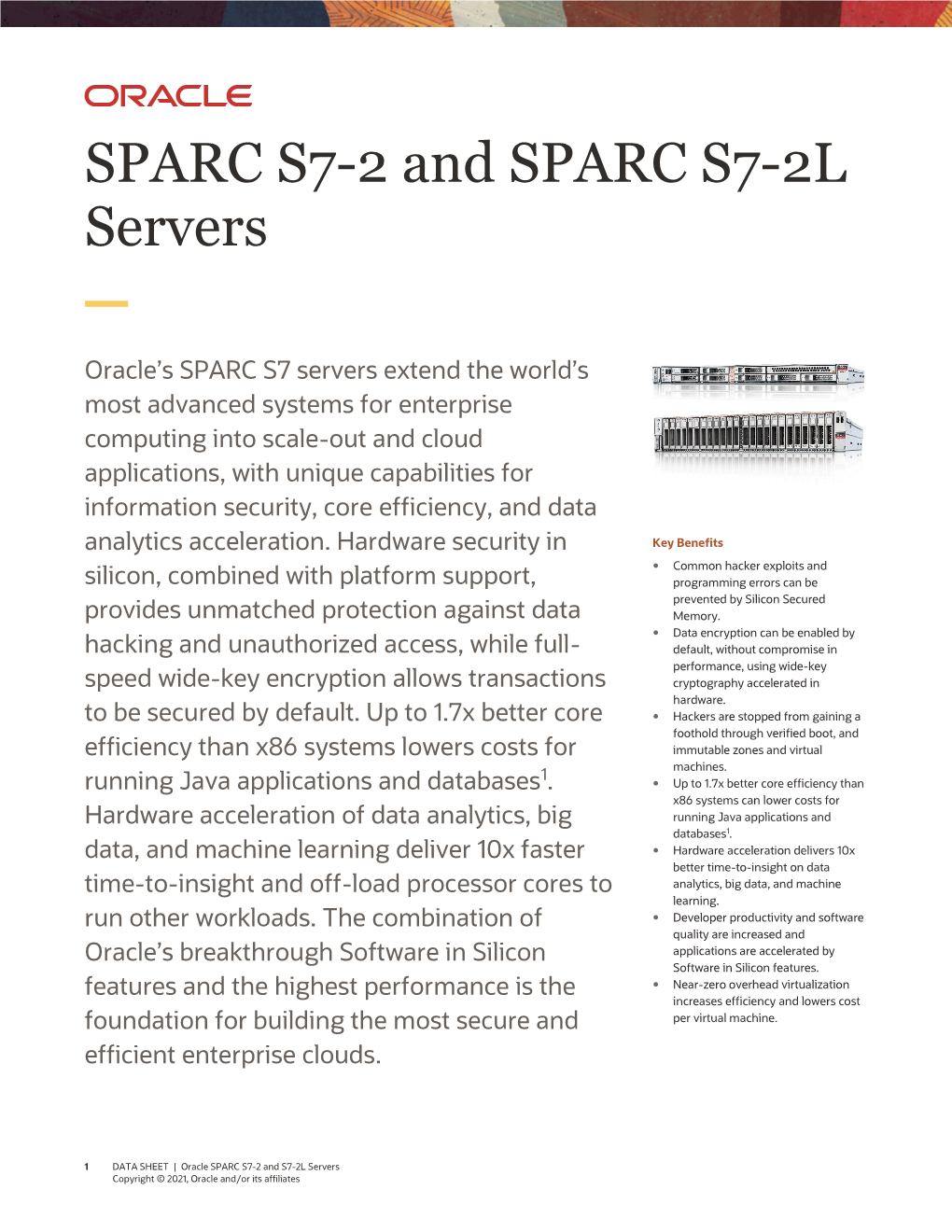 SPARC S7-2 and S7-2L Servers Copyright © 2021, Oracle And/Or Its Affiliates