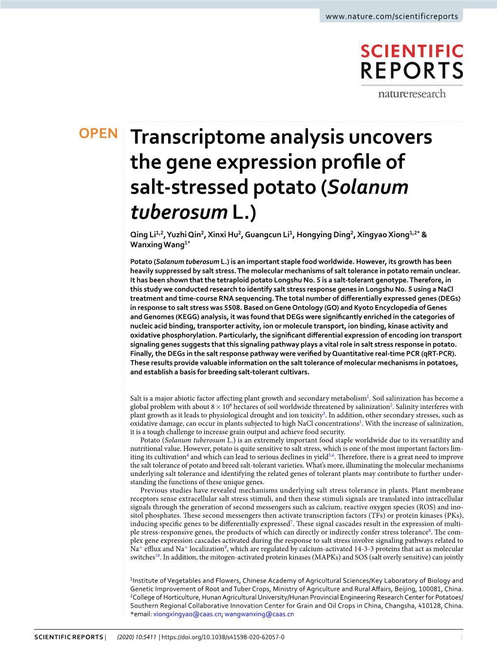 Transcriptome Analysis Uncovers the Gene Expression Profile Of