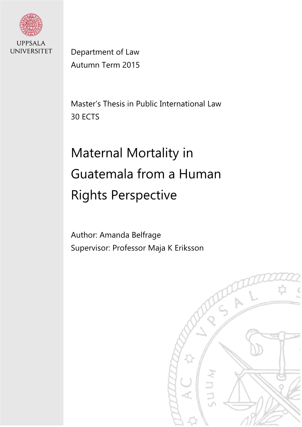 Maternal Mortality in Guatemala from a Human Rights Perspective