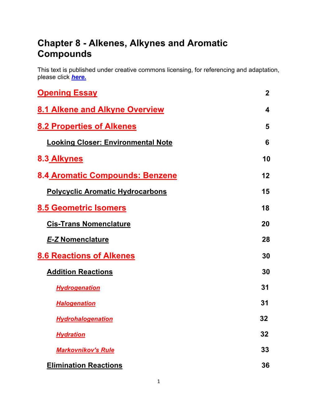 Chapter 8 - Alkenes, Alkynes and Aromatic Compounds