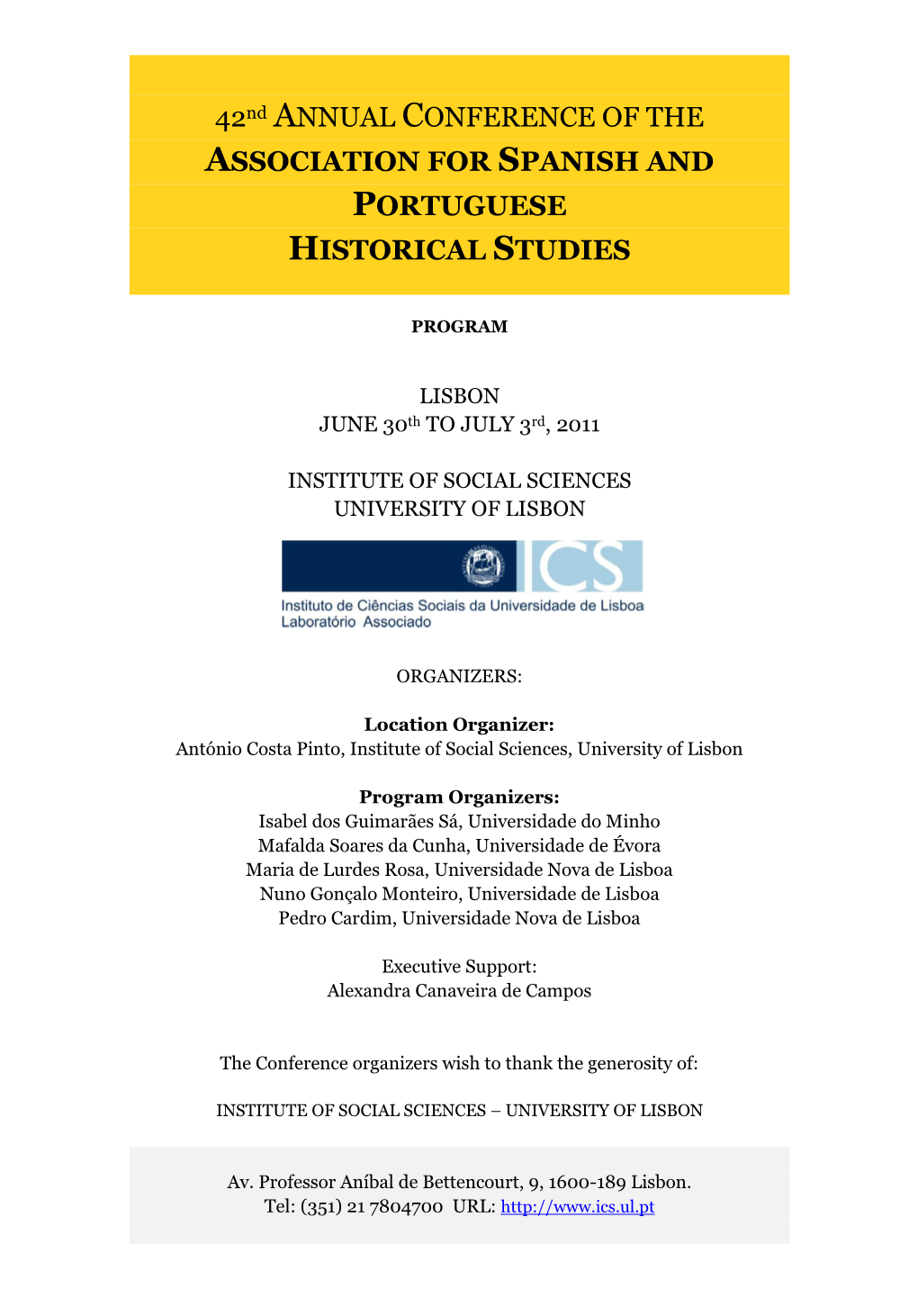 42Nd ANNUAL CONFERENCE of the ASSOCIATION for SPANISH and PORTUGUESE HISTORICAL STUDIES