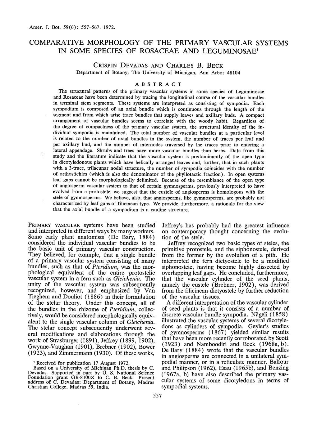 Comparative Morphology of the Primary Vascular Systems in Some Species of Rosaceae and Leguminosae1