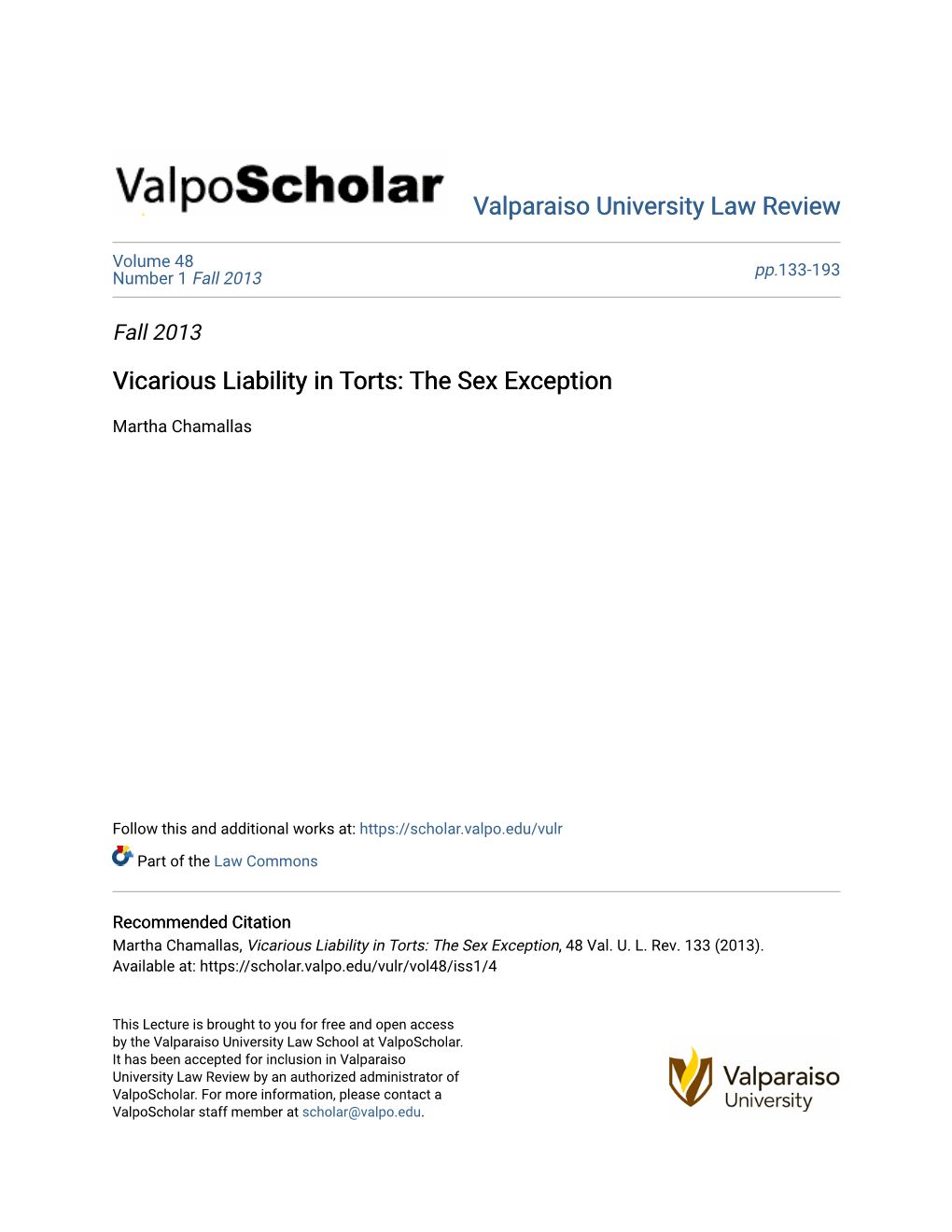 Vicarious Liability in Torts: the Sex Exception