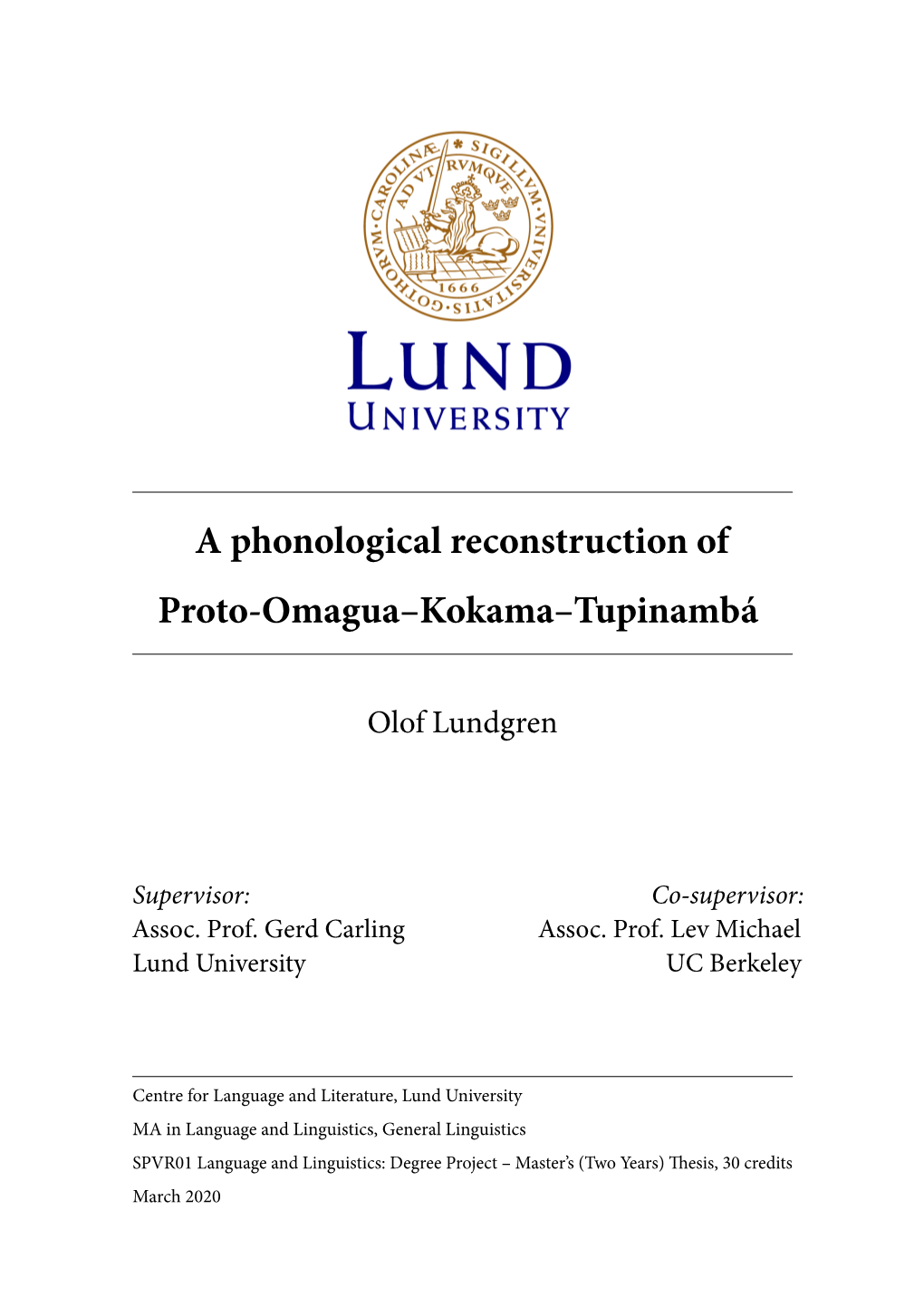 A Phonological Reconstruction of Proto-Omagua–Kokama–Tupinambá