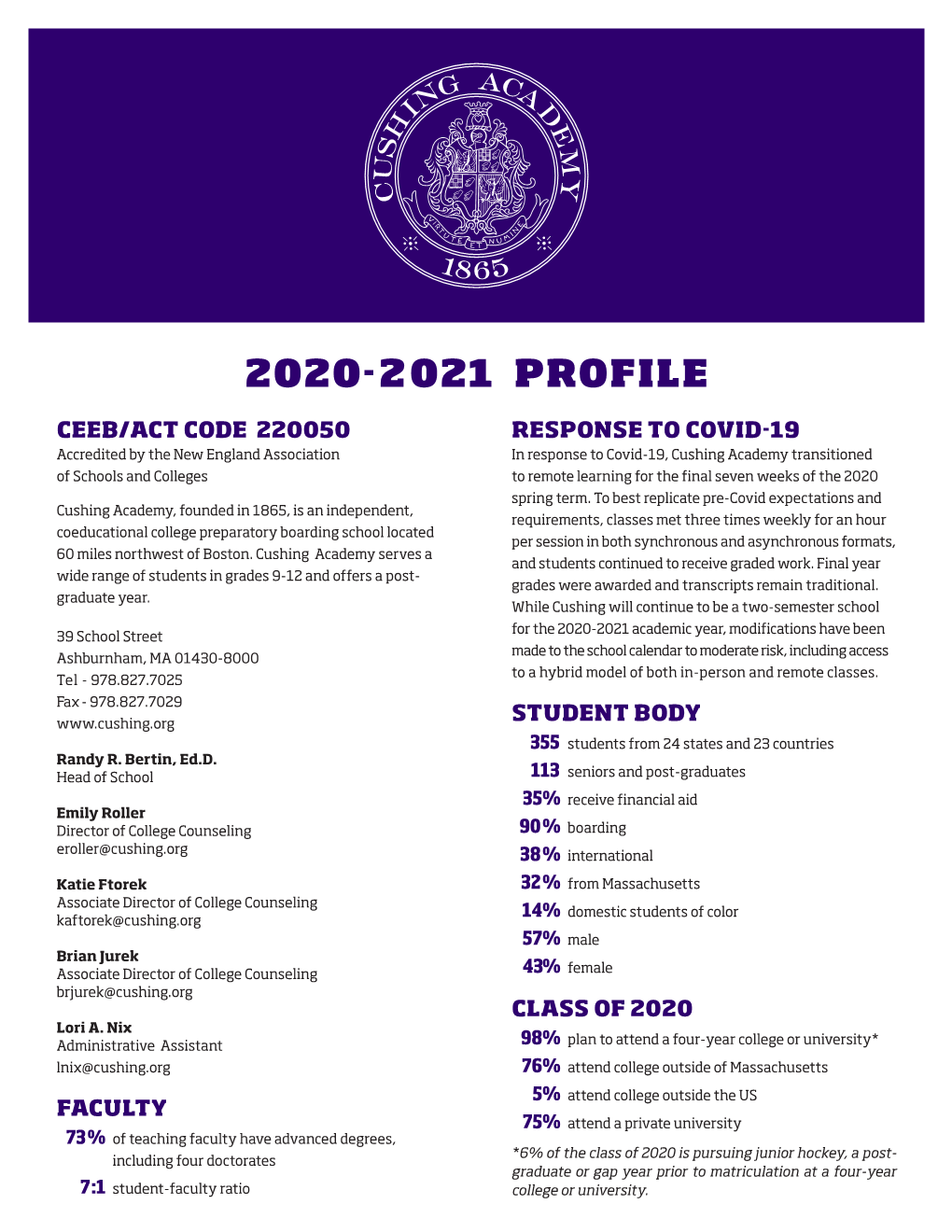 2020-2021 Cushing Academic Profile