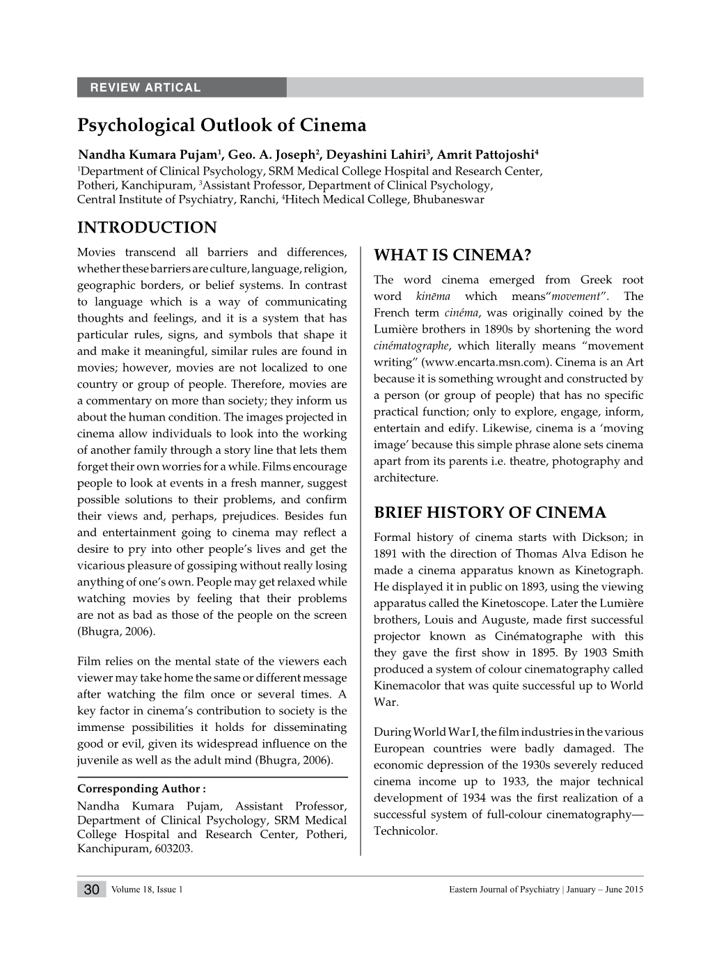 Psychological Outlook of Cinema Review Artical