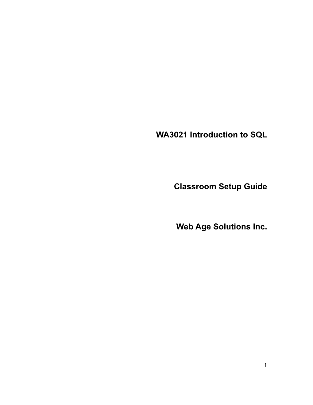 WA3021 Introduction to SQL