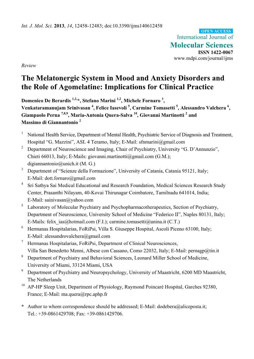 The Melatonergic System in Mood and Anxiety Disorders and the Role of Agomelatine: Implications for Clinical Practice