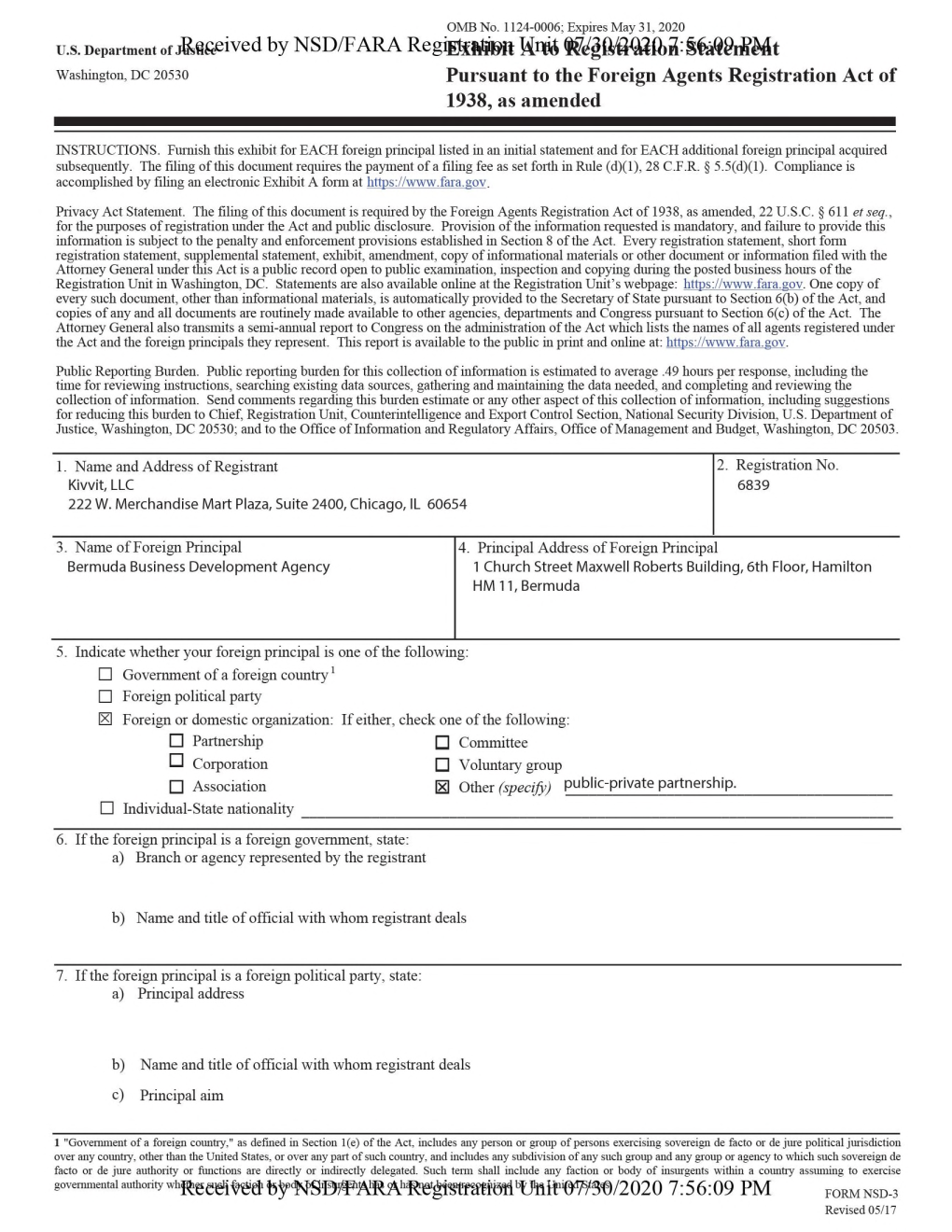 2020 7:56:09 PM FORM NSD-3 Revised 05/17 Received by NSD/FARA Registration Unit 07/30/2020 7:56:09 PM