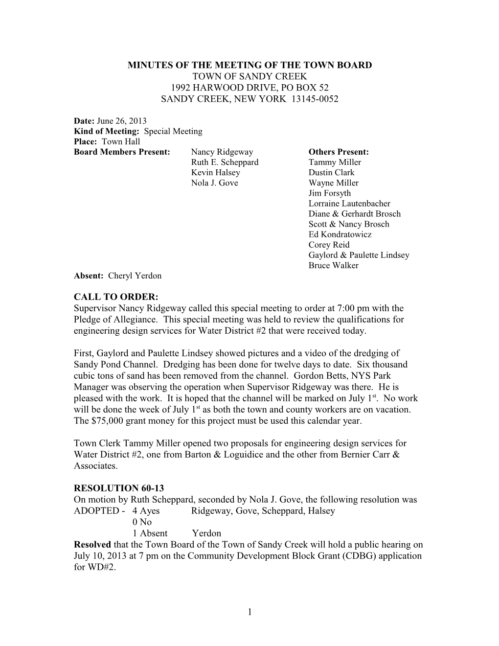 Minutes of the Meeting of the Town Board s2