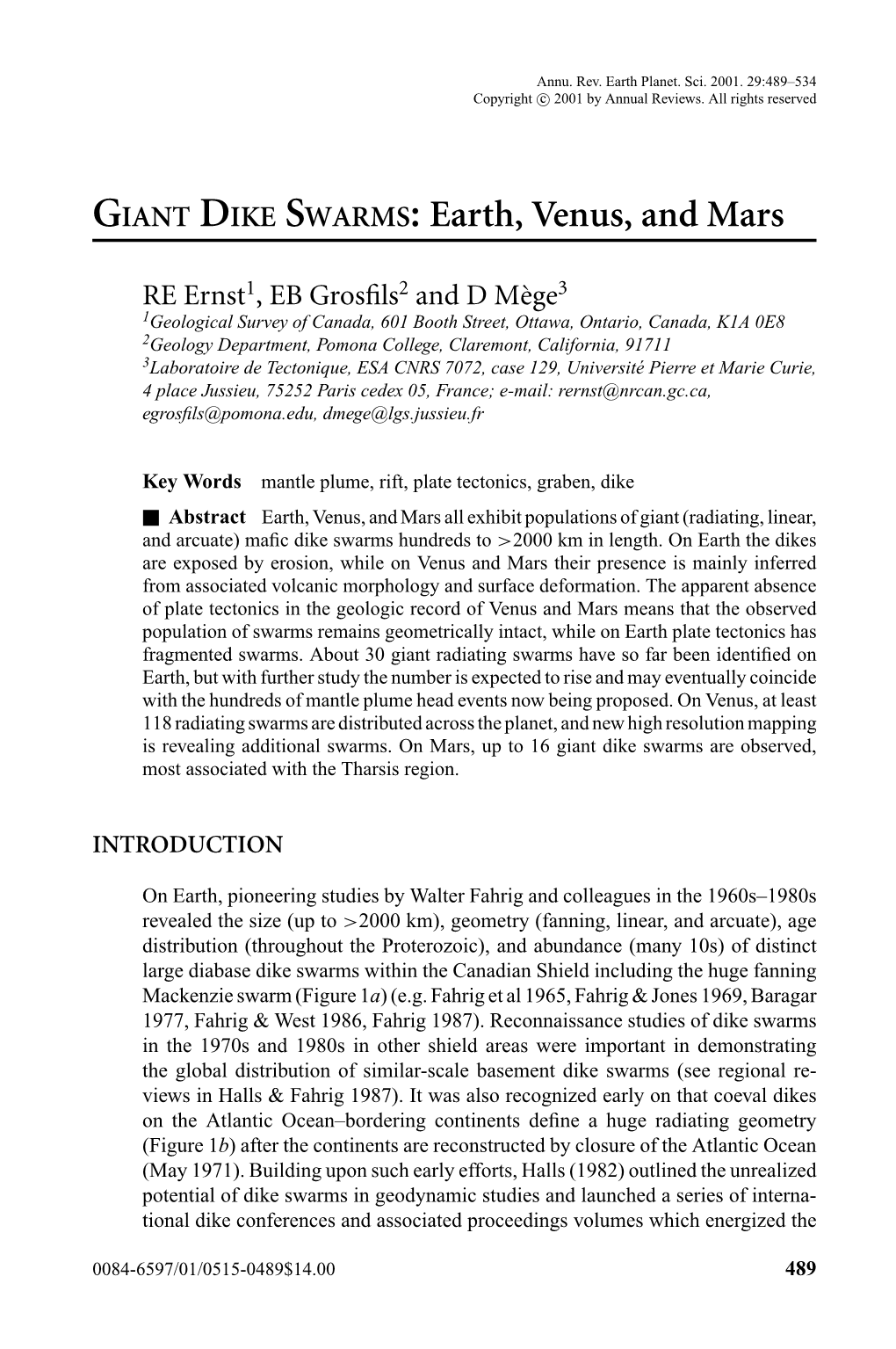 GIANT DIKE SWARMS: Earth, Venus, and Mars